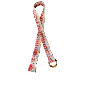 Molly Bracken Belt Multicolor Geometric Woven D-Ring Boho Fringed Accessory
